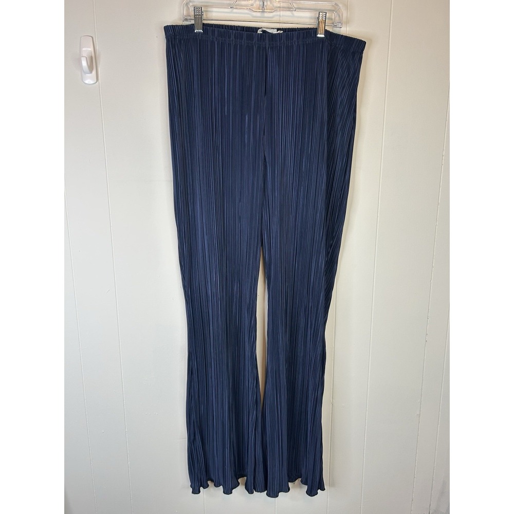 Good American New Womens Size 5/6 Blue Always Fits Plisse Wide Leg Pants 184